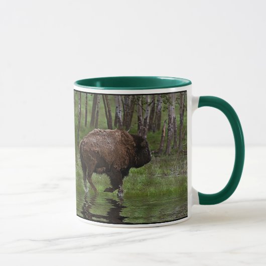 Büffel und Wald, Bison-Liebhaber Design Tasse (Rechts)
