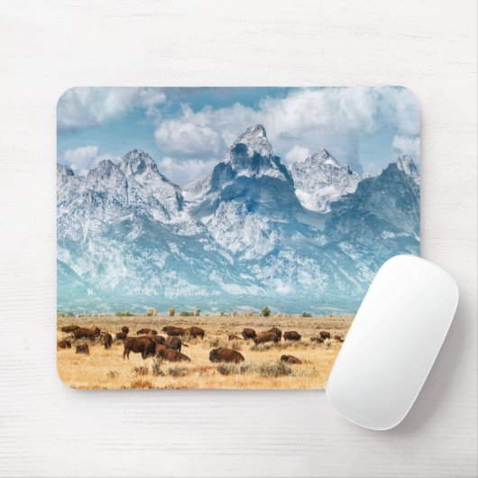 Büffel unter den großartigen Teton Bergen Mousepad (Mit Mouse)
