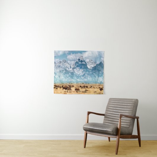 Büffel unter den großartigen Teton Bergen Wandteppich (Beispiel (Horizontal))