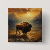 Büffelbison-Sonnenuntergangs-Silhouette Button (Vorderseite)