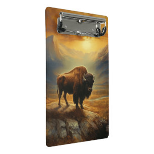 Büffelbison-Sonnenuntergangs-Silhouette Mini Klemmbrett
