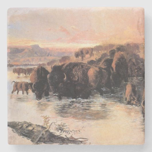 Büffelherde (von Charles M. Russell) Steinuntersetzer (Vorderseite)