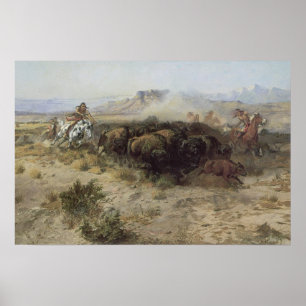 Büffeljagd Nr. 26 von CM Russell, Vintage-Indianer Poster