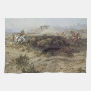 Büffeljagd Nr. 26 von CM Russell, Vintage Indians Geschirrtuch