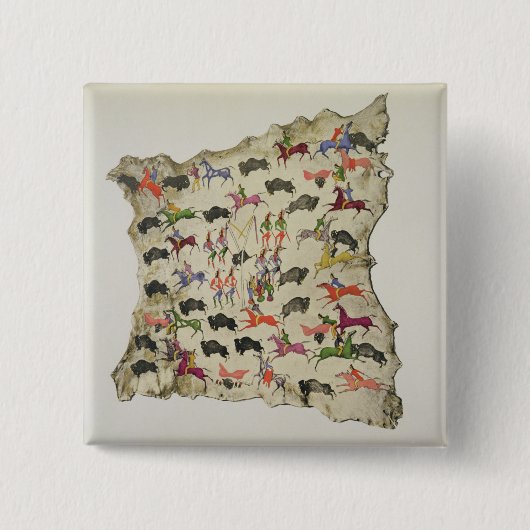 Büffeljagd (Pigment auf Elchhaut) Button (Vorderseite)