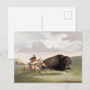 Büffeljagd, Verfolgung (1884) Chromolithografie-Ku Postkarte