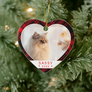 Büffelkariert Katzenliebhaber Foto Herzanhänger Keramik Ornament