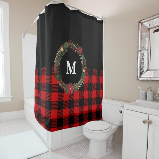 Büffelkarierter Weihnachtsmonogrammkranz Duschvorhang (Beispiel)
