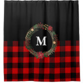 Büffelkarierter Weihnachtsmonogrammkranz Duschvorhang (Vorderseite)
