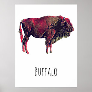 Büffelporträt-Design für Bison- oder Wisent-Tiere Poster