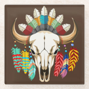 Büffelschädel-Emblem der amerikanischen Ureinwohne Glasuntersetzer