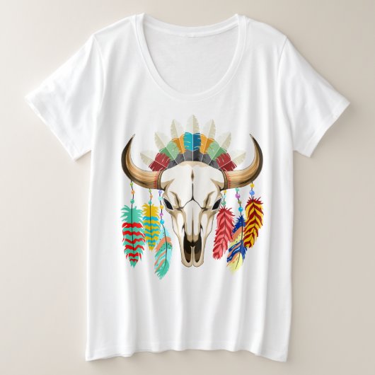 Büffelschädel-Emblem der amerikanischen Ureinwohne Große Größe T-Shirt (Design vorne)