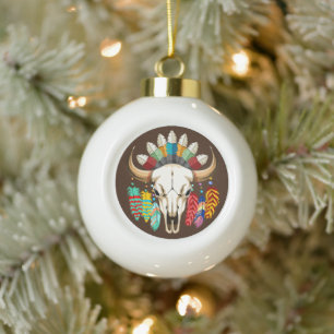 Büffelschädel-Emblem der amerikanischen Ureinwohne Keramik Kugel-Ornament