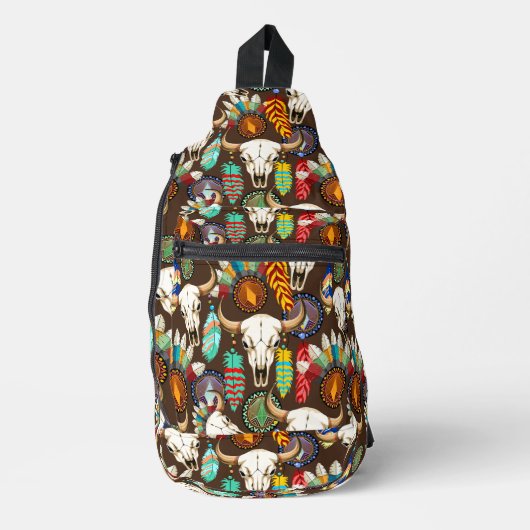 Büffelschädel-Emblem der Native Americans Crossbody Bag (Vorderseite)