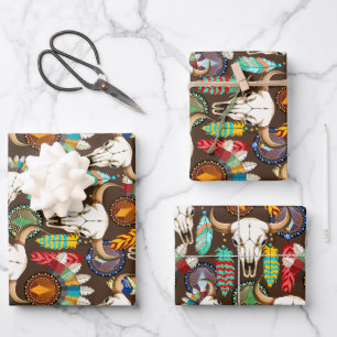 Büffelschädel-Emblem der Native Americans Geschenkpapier Set