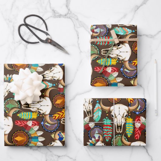 Büffelschädel-Emblem der Native Americans Geschenkpapier Set (Vorderseite)