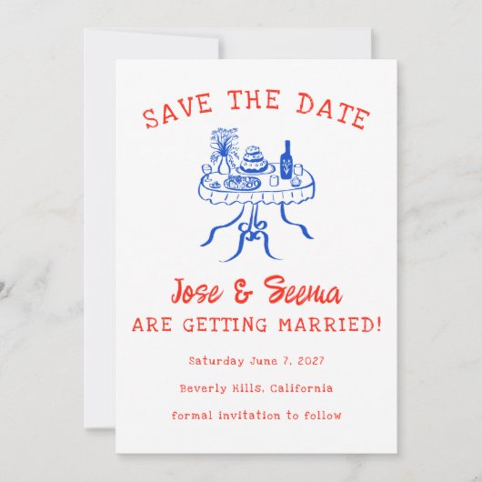 Buffet Abendessen Tischhand Niedliches Foto Save The Date (Vorderseite)