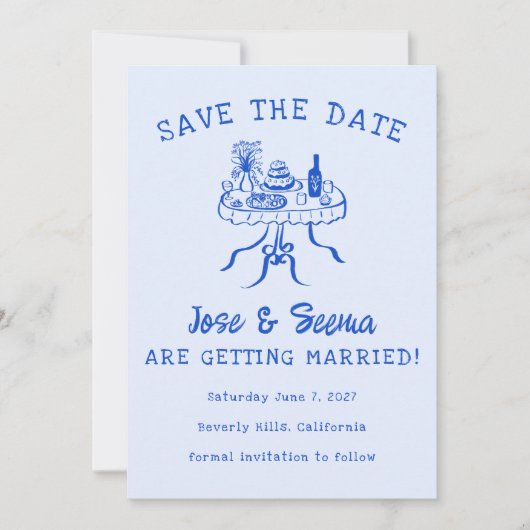 Büffet Abendtisch Hand Niedlich süß nach Maß gezog Save The Date (Vorderseite)