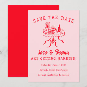 Buffet-Dinner-Tisch Handgezeichnet Süß Benutzerdef Save The Date