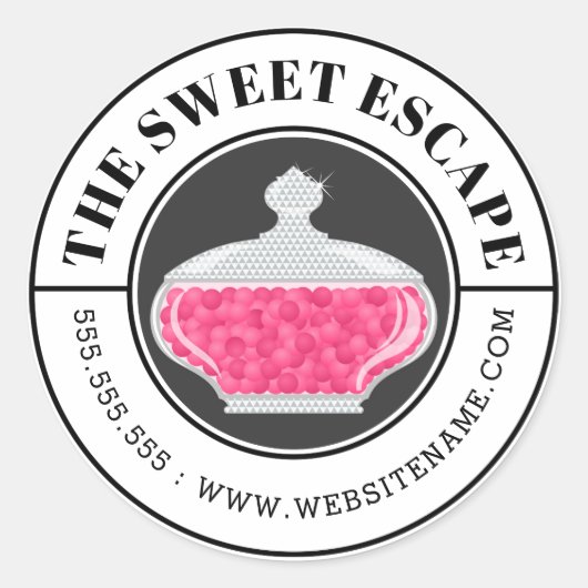Büffet mit rosa Bonbons und geschliffener Text Runder Aufkleber (Vorderseite)
