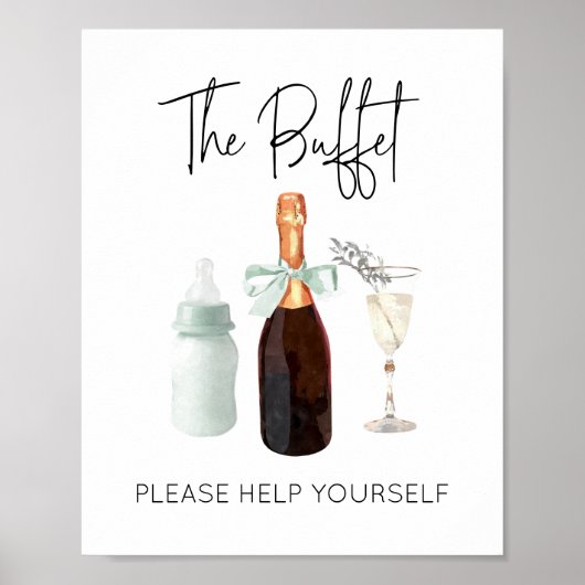 Buffet-Zeichen für Baby Dusche Grün Sip & See Poster (Vorne)