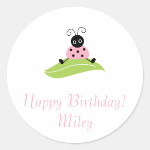 Bug auf Blatt sitzen, glücklich Geburtstag!Miley Runder Aufkleber