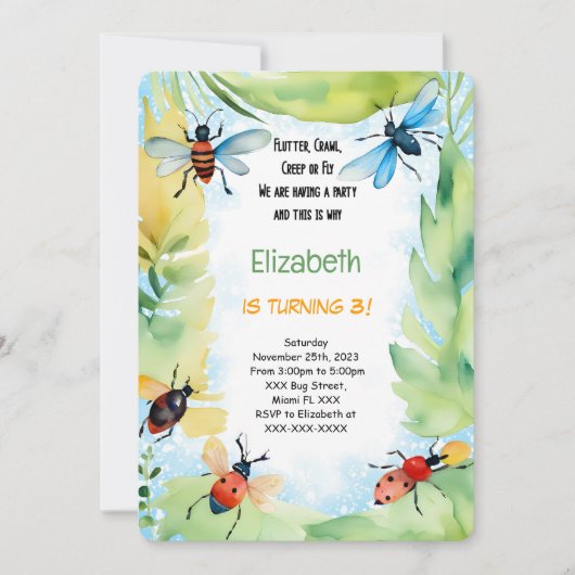 Bug Birthday Einladung (Vorderseite)