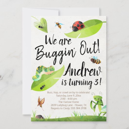 Bug Birthday Einladung - Wir sind Buggin'out! (Vorderseite)