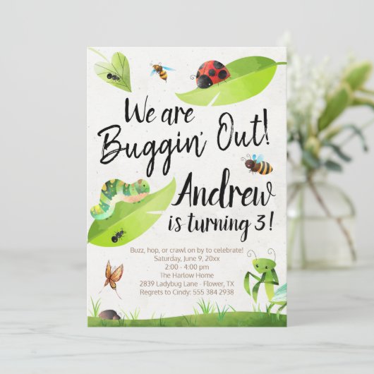 Bug Birthday Einladung - Wir sind Buggin'out! (Stehend Vorderseite)