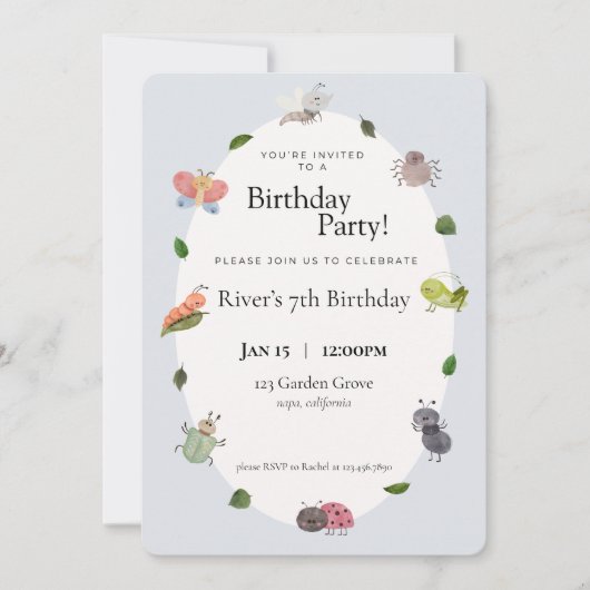 Bug Birthday Party Einladungen (Vorderseite)