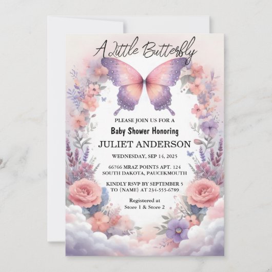 Bug Boho Soft Glow Live Butterfly Babydusche Einladung (Vorderseite)