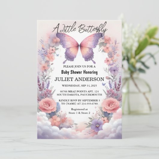 Bug Boho Soft Glow Live Butterfly Babydusche Einladung (Stehend Vorderseite)