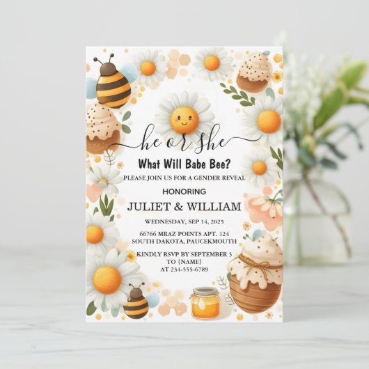 Bug Daisy Bloom Rustikal beschäftigen Bienengeschl Einladung (Stehend Vorderseite)