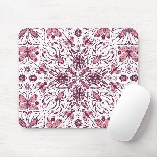 Bug, dunkle Magenta und rosa auf weiß Mousepad (Mit Mouse)