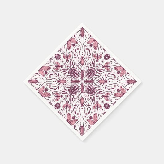 Bug, dunkle Magenta und rosa auf weiß Serviette (Ecke)