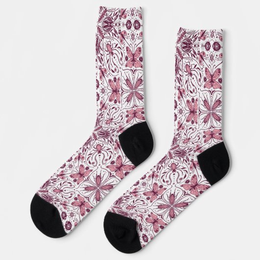 Bug, dunkle Magenta und rosa auf weiß Socken (Linkes Detail)