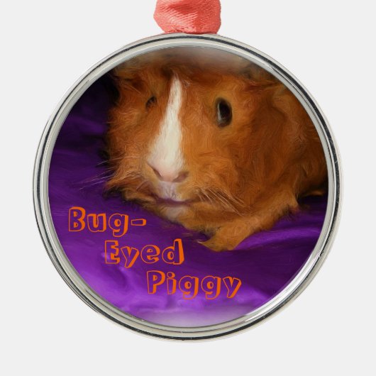 Bug-Eyed Piggy Guinea Pig Christmas Ornament Aus Metall (Vorne)