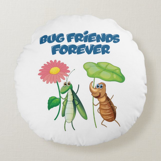 Bug Friends Forever Rundes Kissen (Vorderseite)