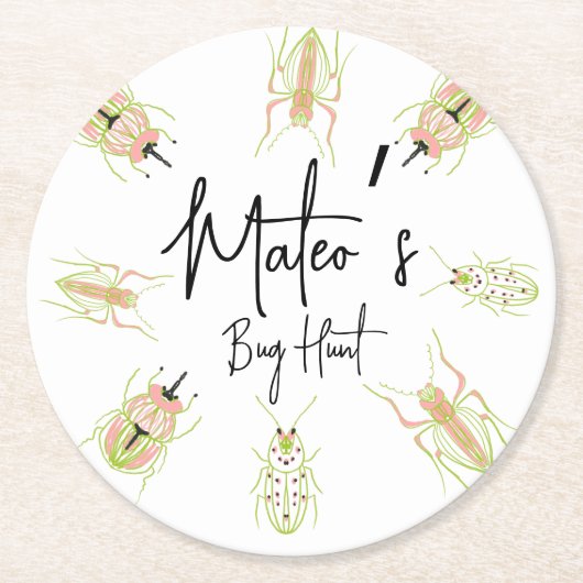 Bug Hunt Insect Geburtstaghandziehen Runder Pappuntersetzer (Vorderseite)