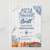 Bug im Oven & Burgers Grill Baby Shower Boy Einladung (Vorne/Hinten)