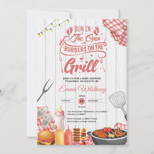Bug im Oven & Burgers Grill Baby Shower Girl Einladung (Vorderseite)