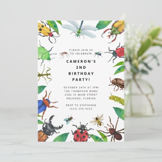 Bug Insect Boy Birthday Invitation Einladung (Stehend Vorderseite)