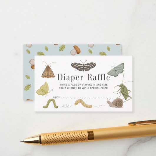 Bug Insekten Baby Shower Diaper Raffle Ticket Begleitkarte (Vorderseite/Rückseite Beispiel)