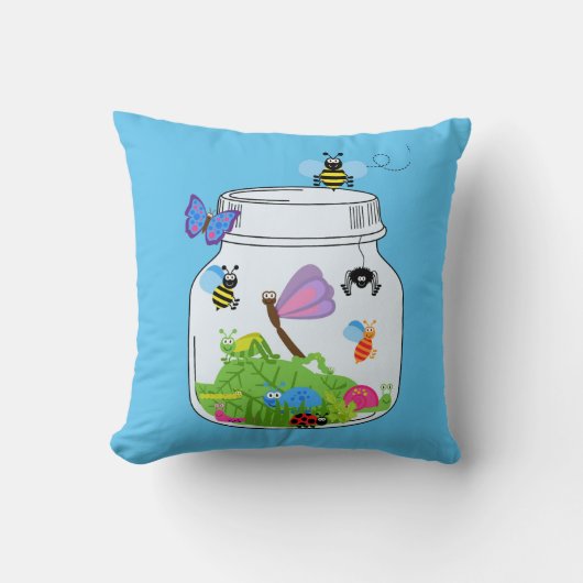Bug Jar mit Insekten Bugs Butterfly Dragonfly Bien Kissen (Vorderseite)