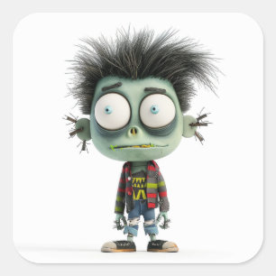 Bug-Mit Augen Benny - Quirky Zombie Kid Quadratischer Aufkleber