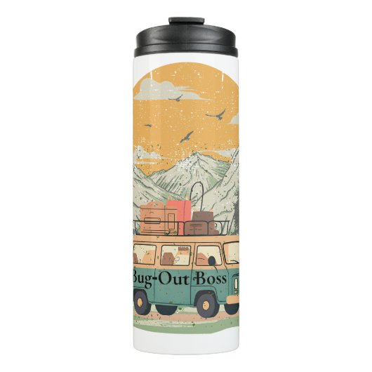 Bug-Out Boss Camper Van Adventure in den Bergen Thermosbecher (Vorderseite)