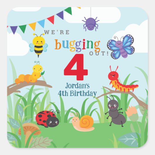 Bug Party Geburtstag Niedlich farbig Quadratischer Aufkleber (Vorderseite)