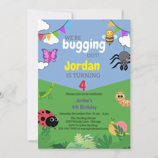 Bug Themed Kindergeburtstag Einladung Creepy Crawl (Vorderseite)