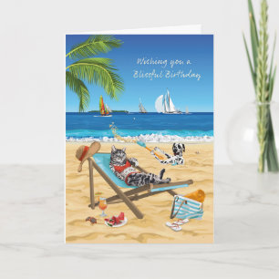 Buggy Birthday Cat Relaxen am tropischen Strand Karte