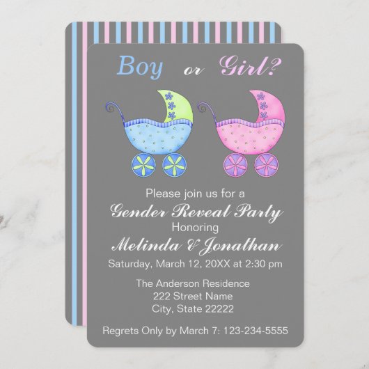 Buggy Carriage Gender Reveal Party Einladung (Vorne/Hinten)
